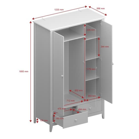 Hasten Wooden Wardrobe With 3 Doors In Pine