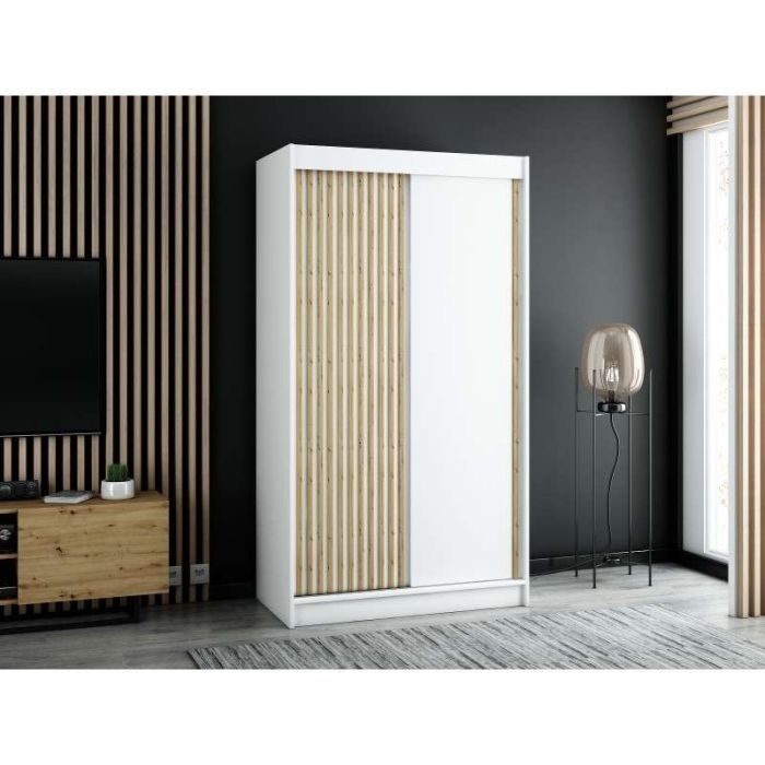 Gloucester 120cm Sliding Door Wardrobe Strips Design - Artisan Oak, Black, White