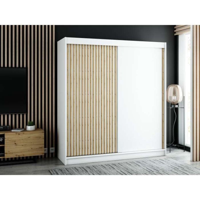 Gloucester 200cm Sliding Door Wardrobe Strips Design - Black, White, Artisan Oak