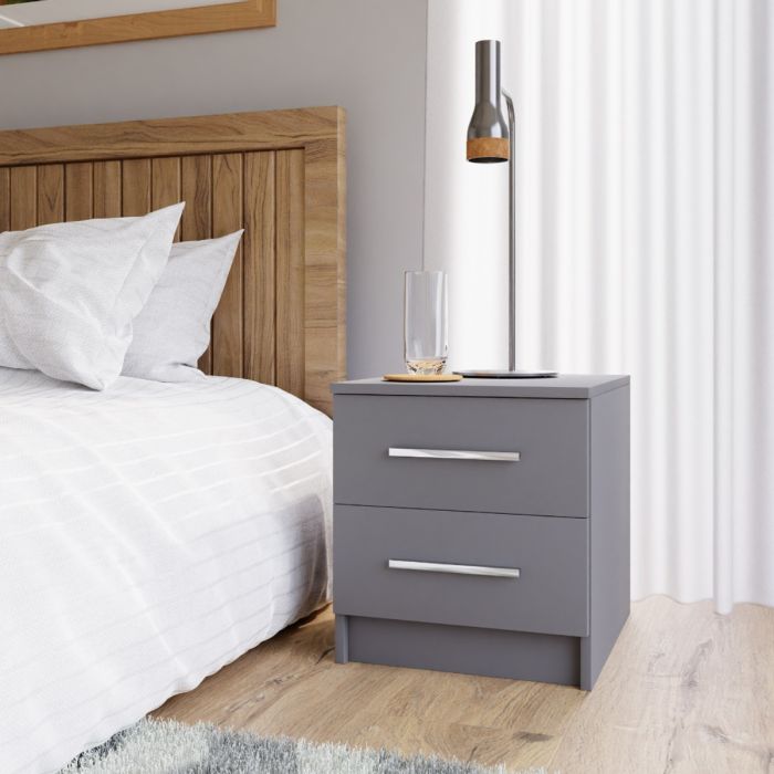 Warrington Sliding Bedroom Set with 208cm Wardrobe, Bedside and Chest - Black, Grey, White