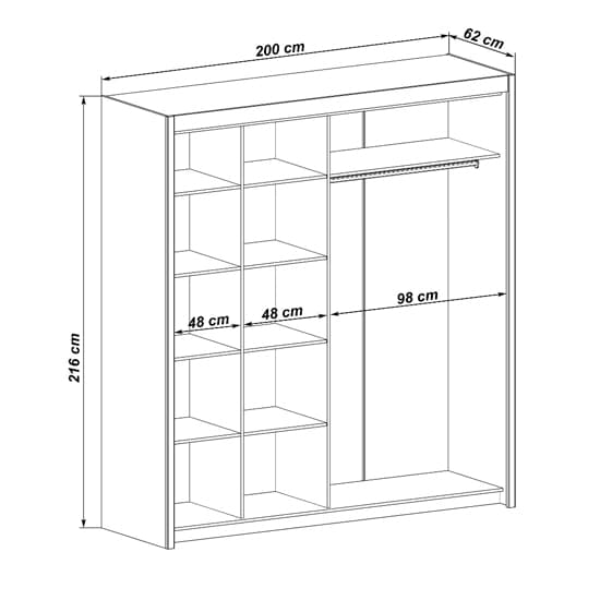Idaho Wooden Wardrobe With Sliding 2 Doors In Graphite