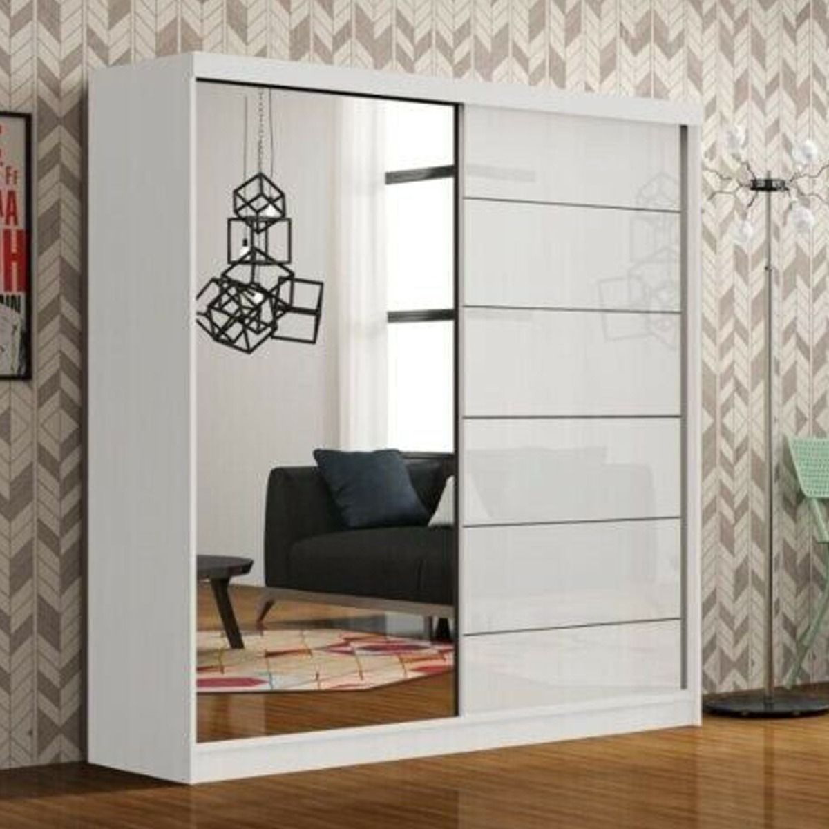 FURCO | Infinite | White High Gloss Sliding 2 Door Wardrobe | 150/180 cm | Crisp & Contemporary Elegance