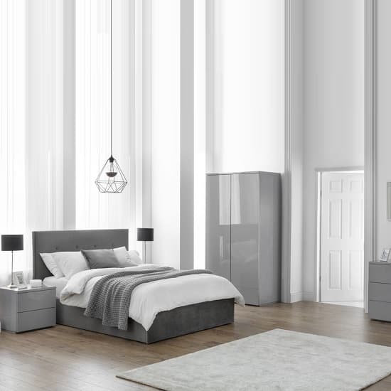 Maeva Wardrobe In Grey High Gloss With 2 Doors And 1 Drawer