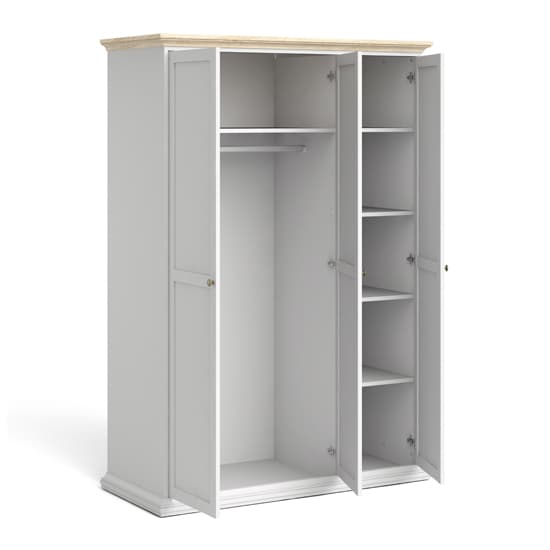 Paroya Wooden Triple Door Wardrobe In White And Oak