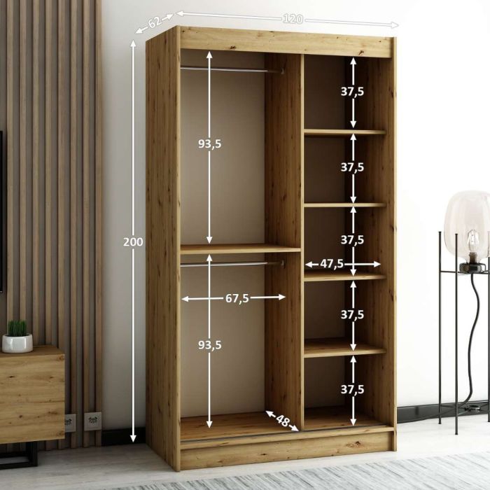 Gloucester II 120cm Sliding 2 Door Wardrobe with Mirror - Artisan Oak