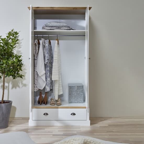 Sandringhia Wooden Wardrobe With 2 Doors In White And Pine