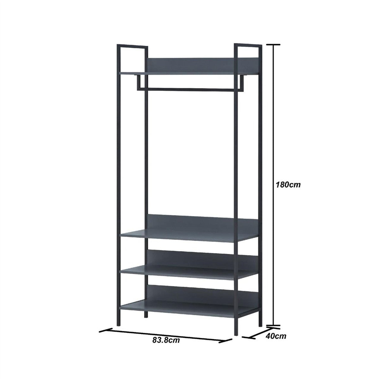 Zahra Dark Grey Large Open Wardrobe | 4 Tier Shelving | Modern Appeal | Furco