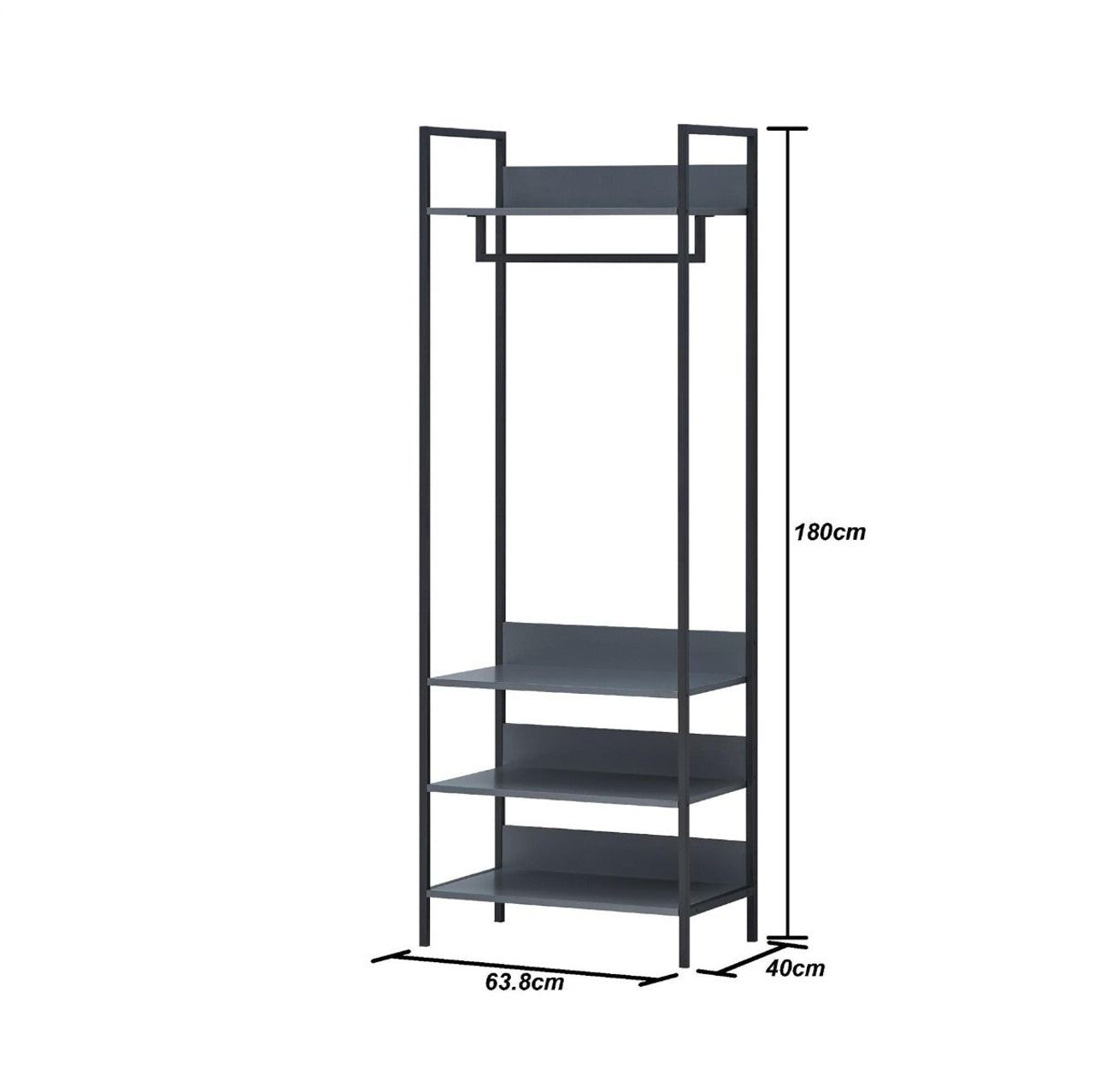 Zahra Dark Grey Open Wardrobe | Compact 4-Shelf Organizer | Furco
