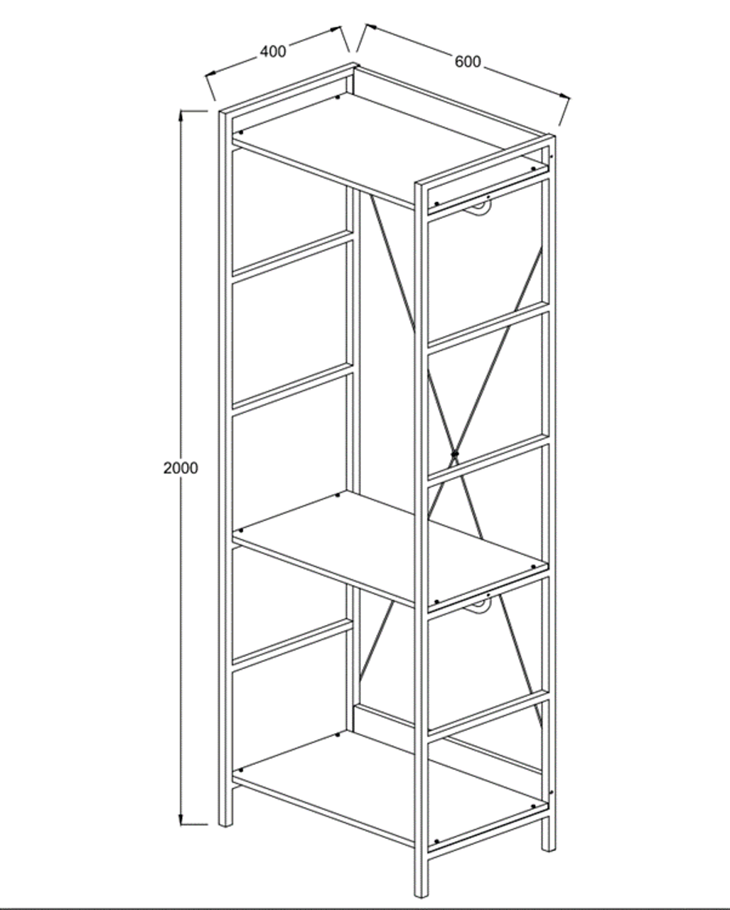 Claire Riviera Oak Finish Open Wardrobe with 4 Shelves