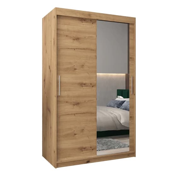 Tavira II Mirrored Wardrobe Sliding 2 Doors 120cm In Artisan Oak