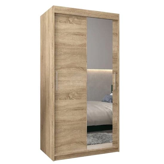 Tavira II Mirrored Wardrobe Sliding 2 Doors 100cm In Sonoma Oak