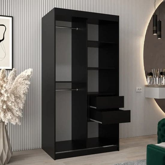 Tavira III 100cm 2 Door Mirrored Sliding Wardrobe | Elegant Black | Contemporary Flair | Furco