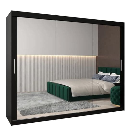 Tavira III 250cm Mirrored Sliding Wardrobe | 3 Doors in Black | Contemporary Chic | Furco