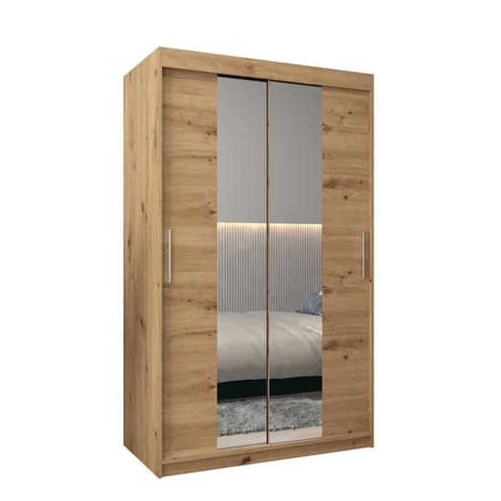 Tavira I 120cm 2 Door Mirrored Sliding Wardrobe | Rustic Artisan Oak | Furco