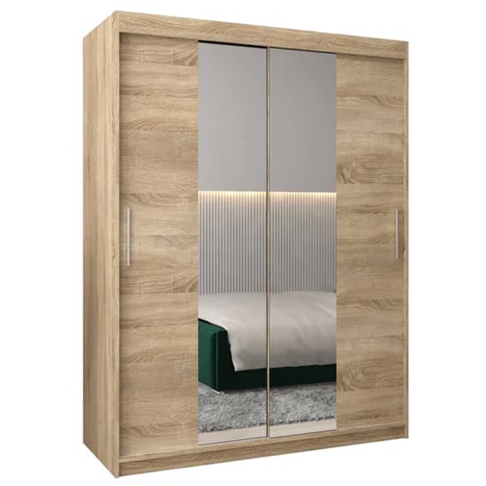 Tavira I Mirrored Wardrobe Sliding 2 Doors 150cm In Sonoma Oak