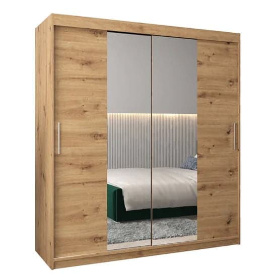 Tavira I Mirrored Wardrobe Sliding 2 Doors 180cm In Artisan Oak