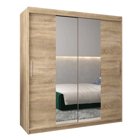 Tavira I Mirrored Wardrobe Sliding 2 Doors 180cm In Sonoma Oak