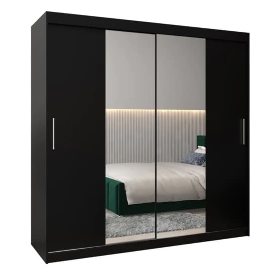 Tavira I Mirrored Wardrobe Sliding 2 Doors 200cm In Black