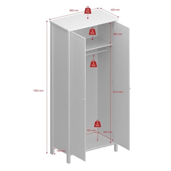 Trams Wooden Wardrobe With 2 Doors In Grey