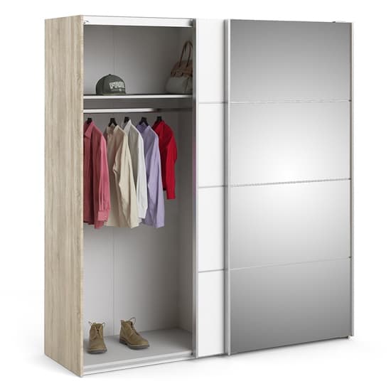 Trek Mirrored Sliding Doors Wardrobe In Oak White With 5 Shelves