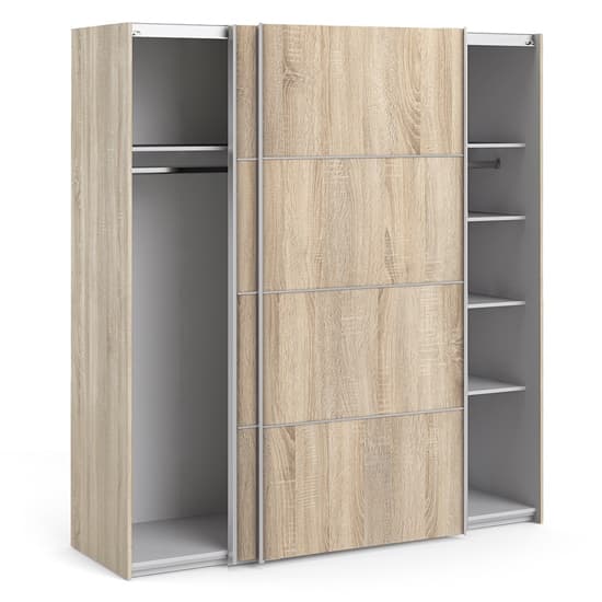 Trek Wooden Sliding Doors Wardrobe In Oak With 5 Shelves
