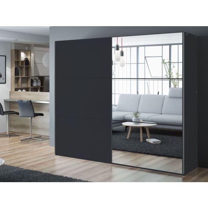 Boris 250cm Sliding 3 Door Mirror Wardrobe - Black