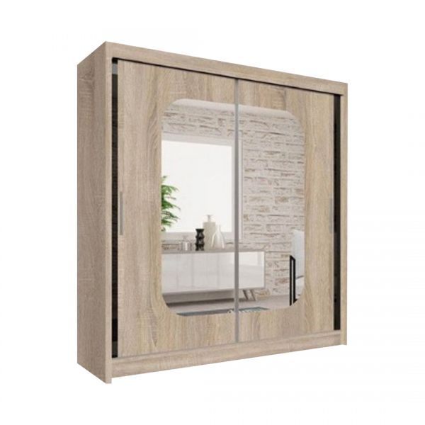 FURCO | Merica 2 Door Mirrored Sliding Wardrobe | Classic Oak | 4 Size Options | Timeless & Reflective Design