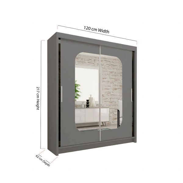 FURCO | Merica 2 Door Mirrored Sliding Wardrobe | Chic Grey | Available in 4 Sizes | Elegant & Versatile