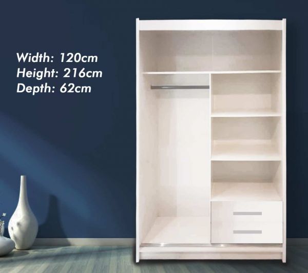FURCO | Manhattan High Gloss | 2 Door Sliding Wardrobe | Lustrous White | Sleek & Contemporary Design