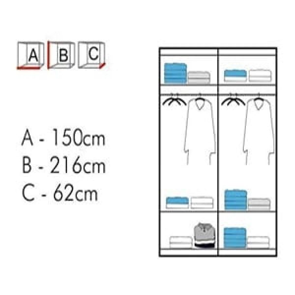 FURCO | Caledonia Sliding 2 Door Mirror Wardrobe | Black | Available in 150/203 cm | Modern & Reflective