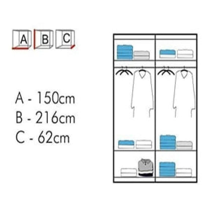 FURCO | Caledonia Sliding 2 Door Mirror Wardrobe | Grey | 150/203 cm | Contemporary & Elegant
