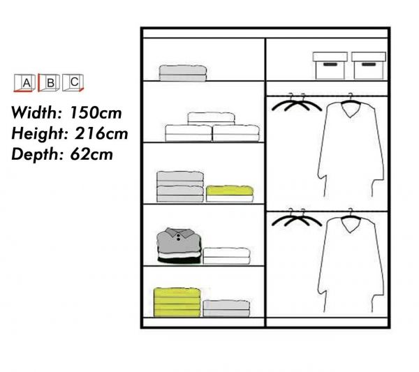 FURCO | Infinite | Grey High Gloss Sliding 2 Door Wardrobe | Available in 150/180 cm | Chic & Versatile