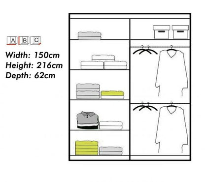 FURCO | Infinite | Grey High Gloss Sliding 2 Door Wardrobe | Available in 150/180 cm | Chic & Versatile