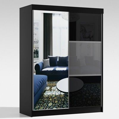 FURCO | Manhattan High Gloss Wardrobe | 2 Door Sliding Design | Sleek Black | Modern & Sophisticated Storage