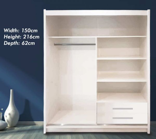 FURCO | Manhattan High Gloss Wardrobe | 2 Door Sliding Design | Sleek Black | Modern & Sophisticated Storage