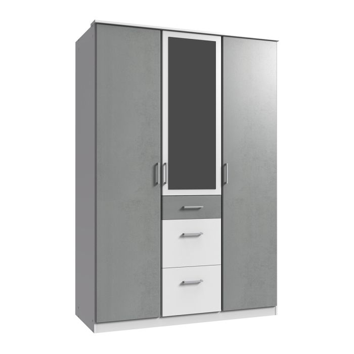 Cadiz 3 Door Mirrored Wardrobe in White and Grey | Stylish & Spacious | Furco