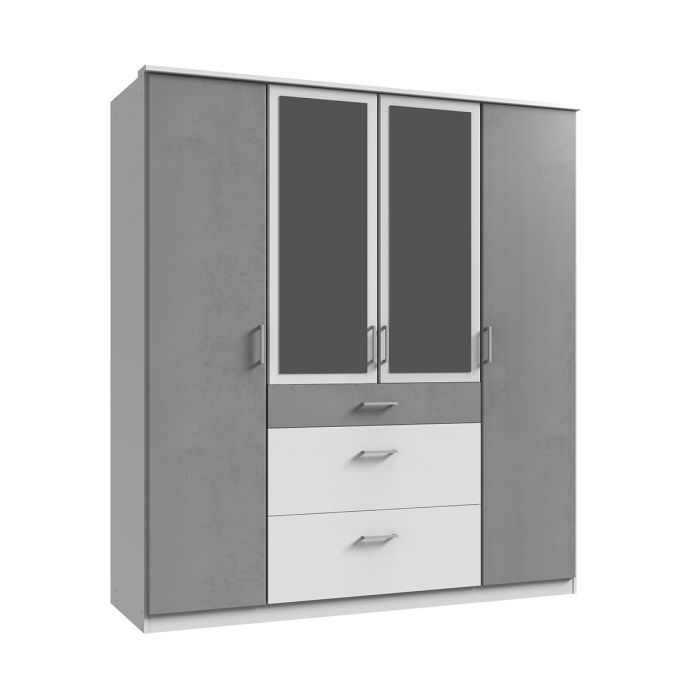 Cadiz 4 Door Mirrored Wardrobe | White & Grey | Chic Storage | Furco