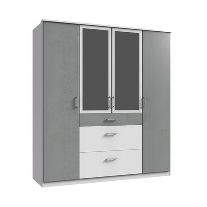 Cadiz 4 Door Mirrored Wardrobe | White & Grey | Chic Storage | Furco