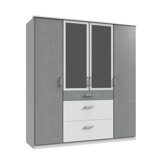 Cadiz 4 Door Mirrored Wardrobe | White & Grey | Chic Storage | Furco