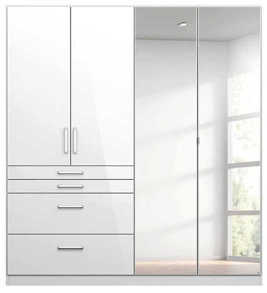 Homburg 4 Door 2 Mirror Combi Wardrobe in White - 181cm
