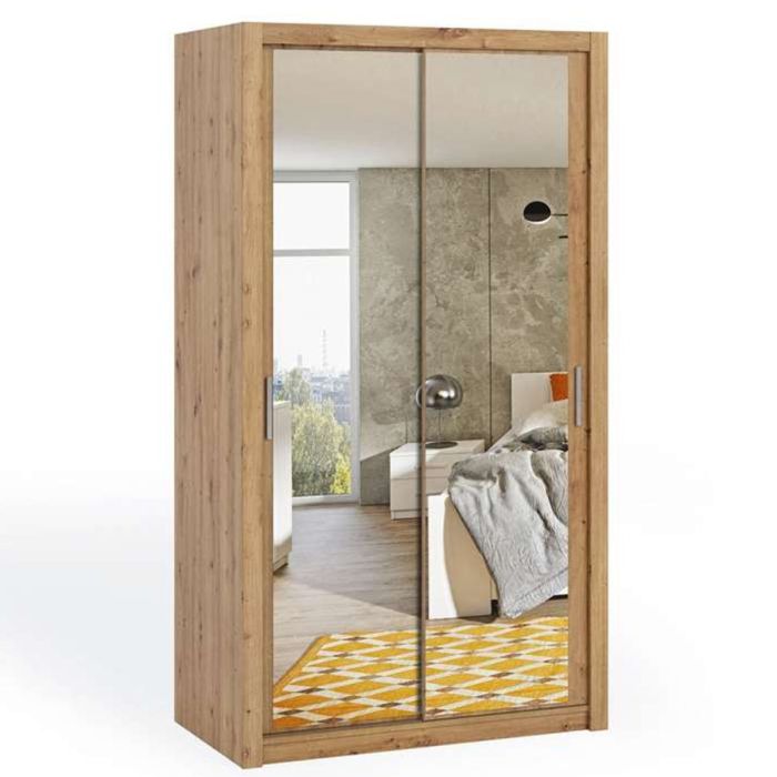 Bonito Sliding Door Wardrobe with Mirror - 120 Gold Oak