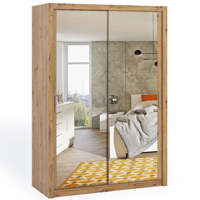 Bonito Sliding Door Wardrobe with Mirror - 150 Gold Oak