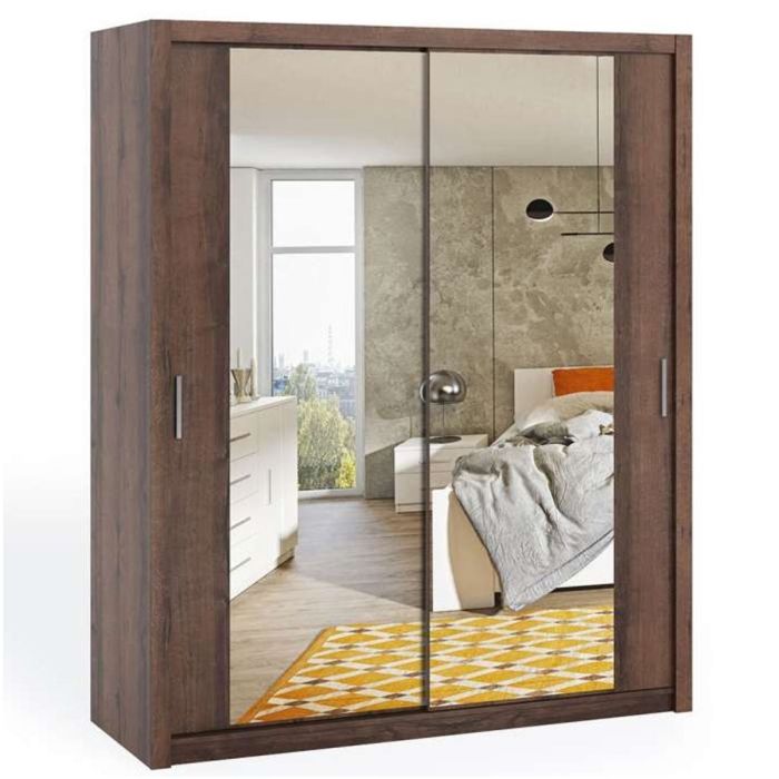 Bonito Sliding 2 Door Wardrobe with Mirror - 180 Oak Monastery