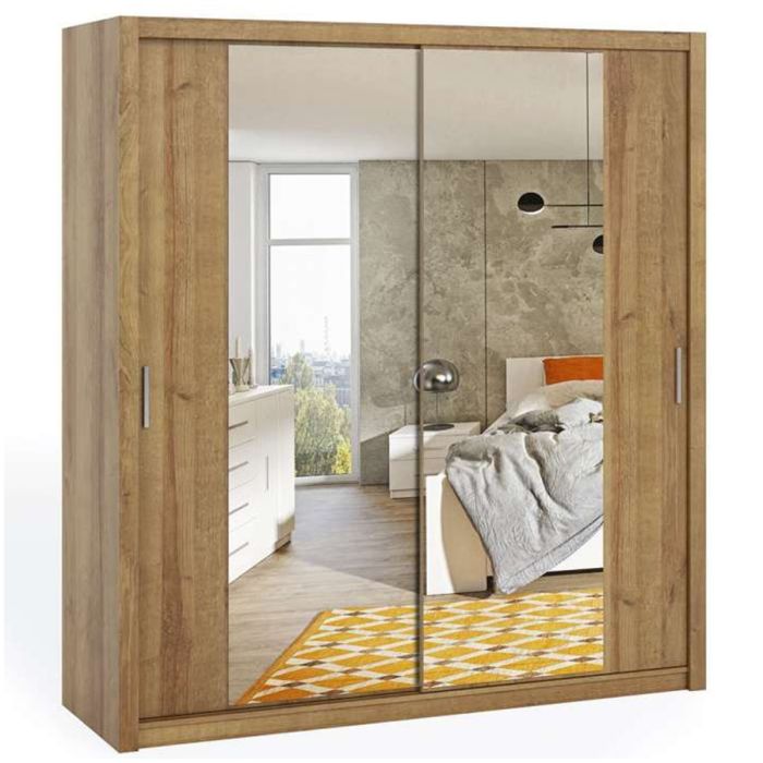 Bonito Sliding Door Wardrobe with Mirror - 200 Oak Artisan