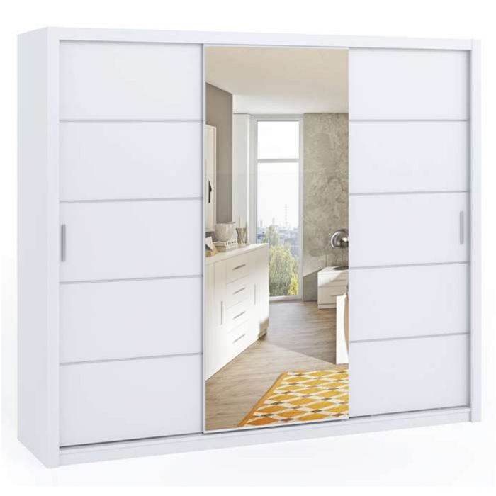 Bonito Sliding 3 Door Wardrobe with Mirror - 250 White