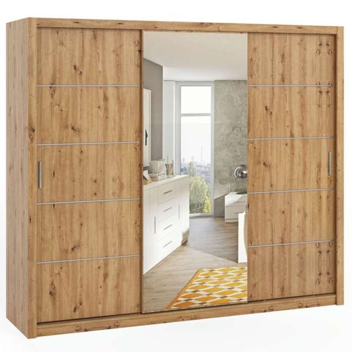 Bonito Sliding 3 Door Wardrobe with Mirror - 250 Gold Oak