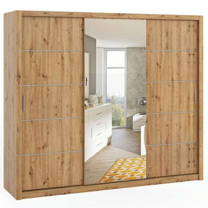 Bonito Sliding 3 Door Wardrobe with Mirror - 250 Gold Oak