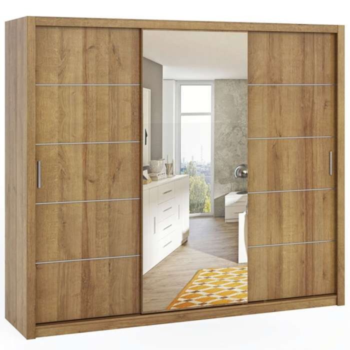 Bonito Sliding 3 Door Wardrobe with Mirror - 250 Oak Artisan
