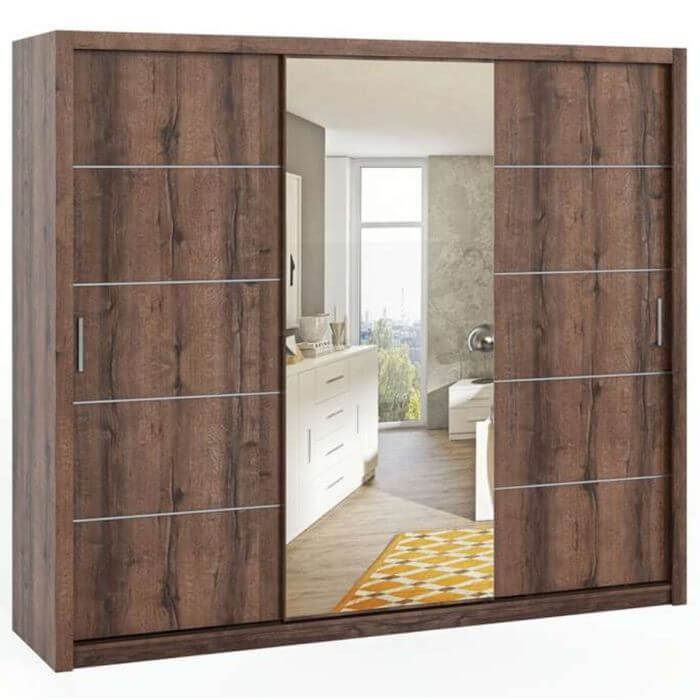Bonito Sliding Door Wardrobe with Mirror - 250 Oak Monastery