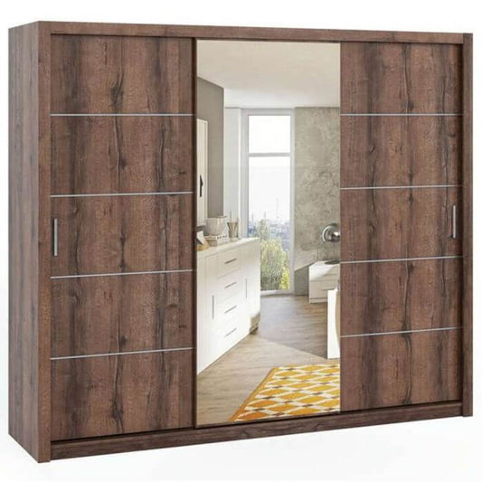 Bonito Sliding Door Wardrobe with Mirror - 250 Oak Monastery